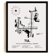 Framed Detailed Airport Map of Tulsa International Airport (TUL) in White with a Black Frame