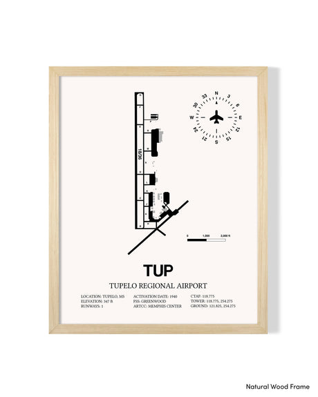 Detailed Airport Map of Tupelo Regional Airport (TUP) in White with a Natural Frame