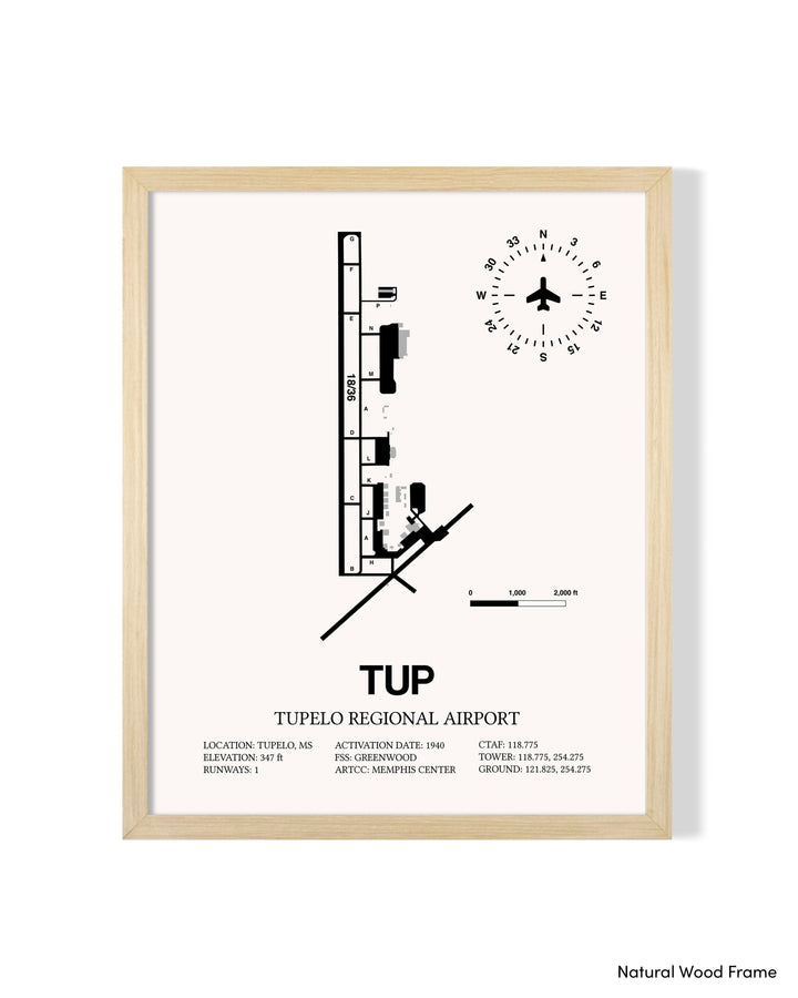 Detailed Airport Map of Tupelo Regional Airport (TUP) in White with a Natural Frame