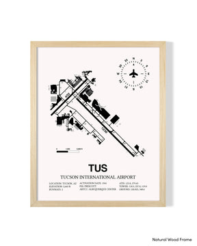 Detailed Airport Map of Tucson International Airport (TUS) in White with a Natural Frame