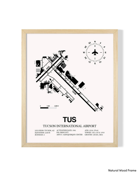 Detailed Airport Map of Tucson International Airport (TUS) in White with a Natural Frame