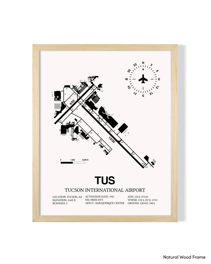 Detailed Airport Map of Tucson International Airport (TUS) in White with a Natural Frame