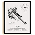Framed Detailed Airport Map of Tucson International Airport (TUS) in White with a Black Frame