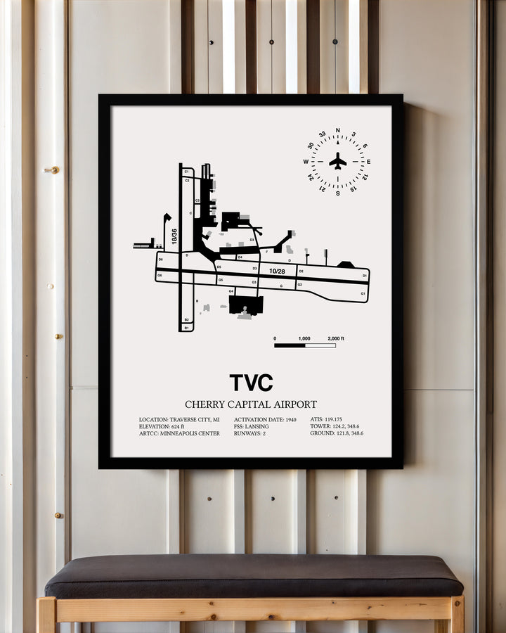 TVC Airport Map, Cherry Capital Airport Print