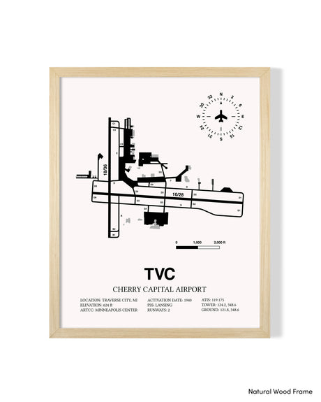 Detailed Airport Map of Cherry Capital Airport (TVC) in White with a Natural Frame