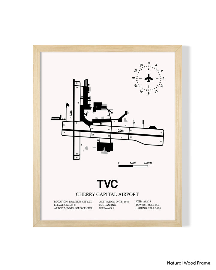 Detailed Airport Map of Cherry Capital Airport (TVC) in White with a Natural Frame