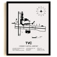 Framed Detailed Airport Map of Cherry Capital Airport (TVC) in White with a Black Frame