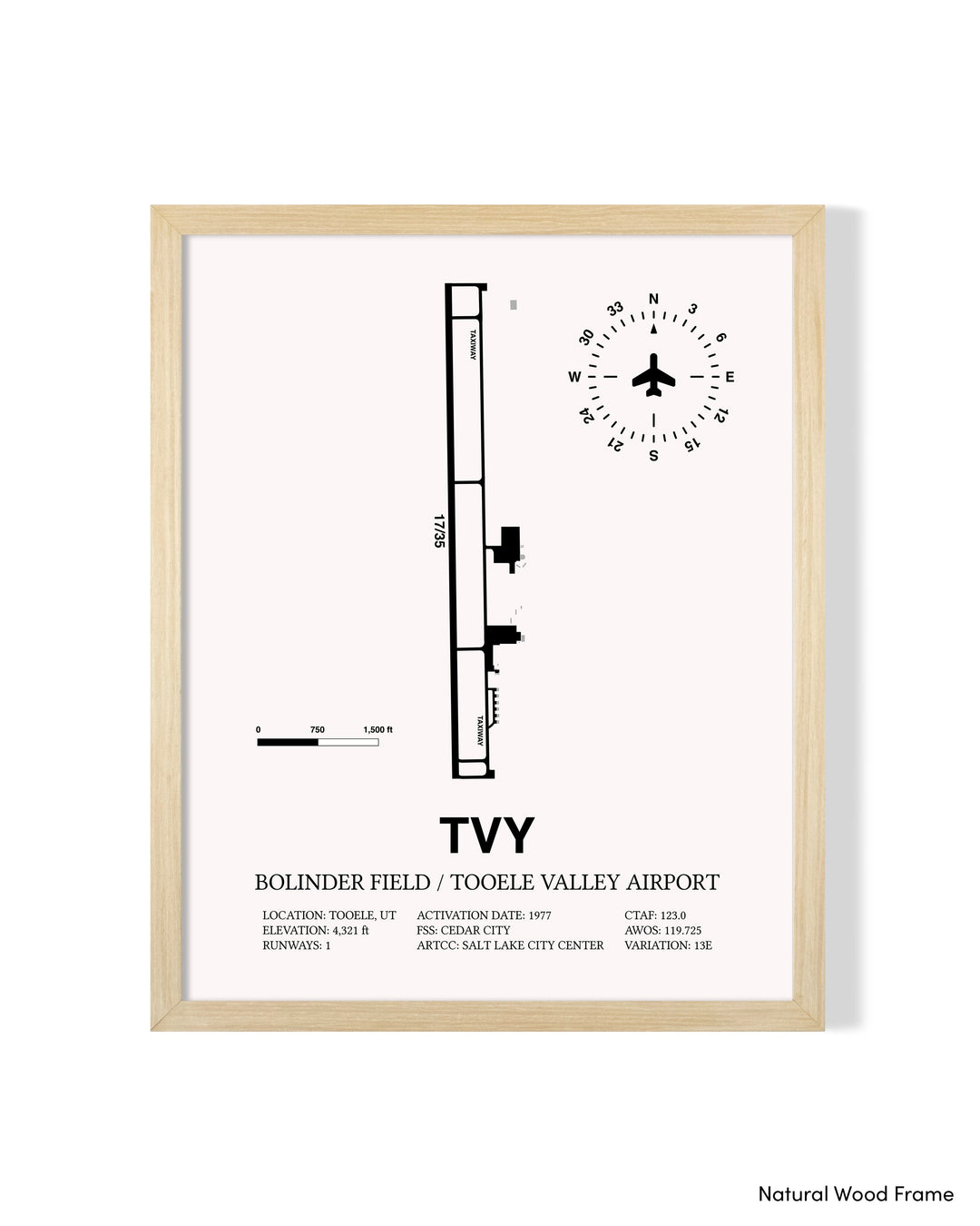 Detailed Airport Map of Bolinder Field / Tooele Valley Airport (TVY) in White with a Natural Frame