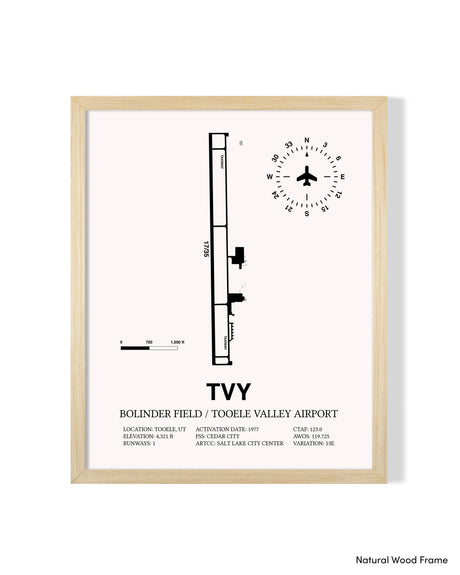Detailed Airport Map of Bolinder Field / Tooele Valley Airport (TVY) in White with a Natural Frame