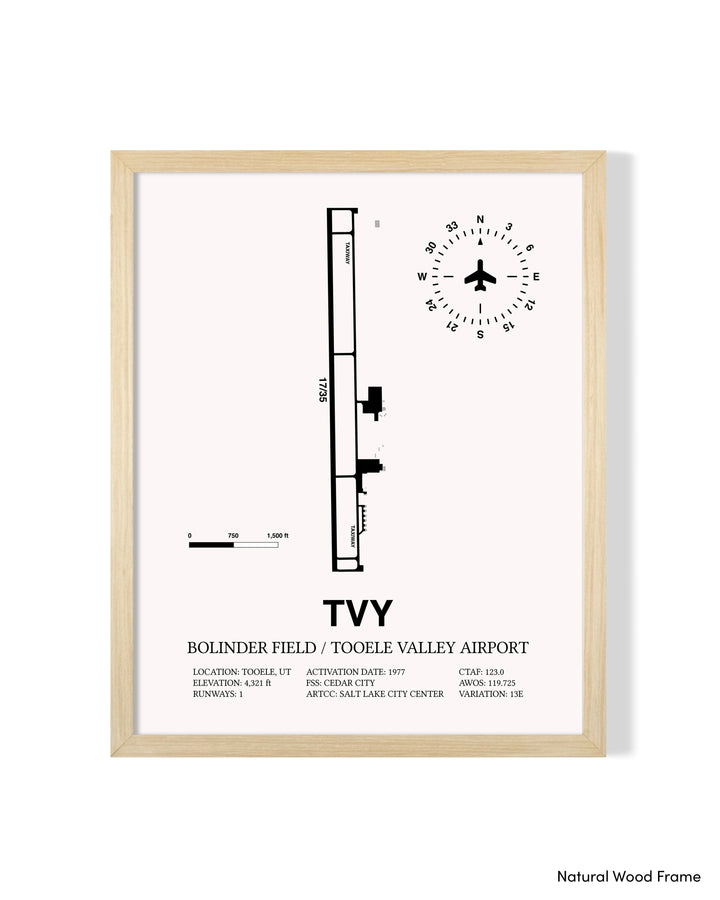Detailed Airport Map of Bolinder Field / Tooele Valley Airport (TVY) in White with a Natural Frame