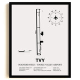 Framed Detailed Airport Map of Bolinder Field / Tooele Valley Airport (TVY) in White with a Black Frame