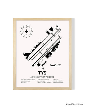 Detailed Airport Map of McGhee Tyson Airport (TYS) in White with a Natural Frame