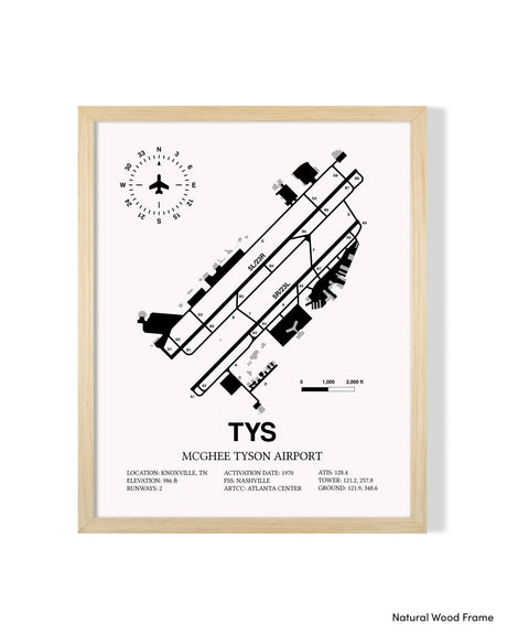 Detailed Airport Map of McGhee Tyson Airport (TYS) in White with a Natural Frame