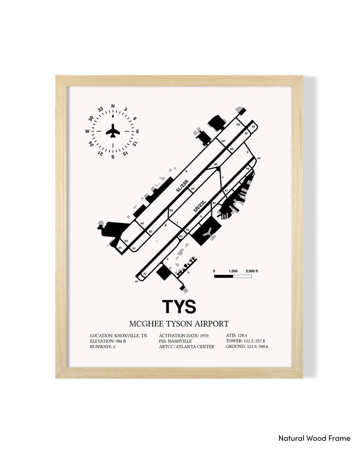 Detailed Airport Map of McGhee Tyson Airport (TYS) in White with a Natural Frame