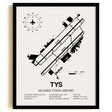 Framed Detailed Airport Map of McGhee Tyson Airport (TYS) in White with a Black Frame