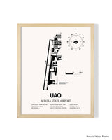 Detailed Airport Map of Aurora State Airport (UAO) in White with a Natural Frame