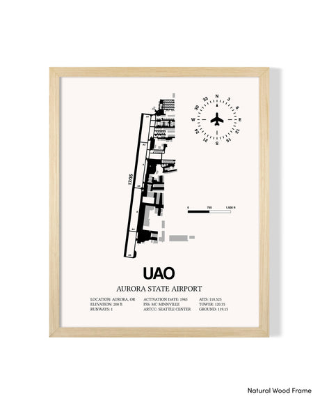 Detailed Airport Map of Aurora State Airport (UAO) in White with a Natural Frame