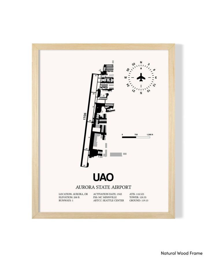 Detailed Airport Map of Aurora State Airport (UAO) in White with a Natural Frame