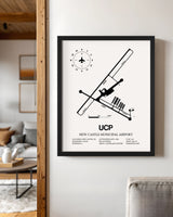 Framed Detailed Airport Map of New Castle Municipal Airport (UCP) in White with a Black Frame