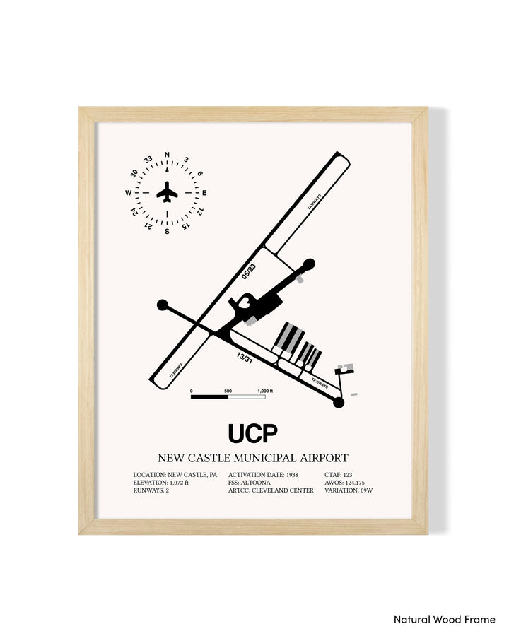 Detailed Airport Map of New Castle Municipal Airport (UCP) in White with a Natural Frame