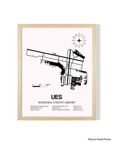 Detailed Airport Map of Waukesha County Airport (UES) in White with a Natural Frame