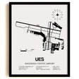Framed Detailed Airport Map of Waukesha County Airport (UES) in White with a Black Frame