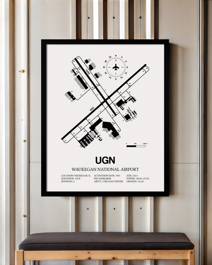 UGN Airport Map, Waukegan National Airport Print
