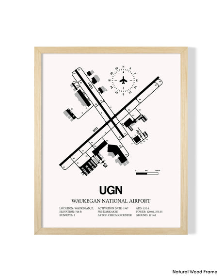 Detailed Airport Map of Waukegan National Airport (UGN) in White with a Natural Frame