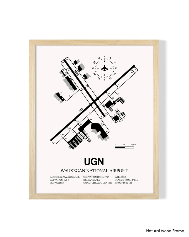Detailed Airport Map of Waukegan National Airport (UGN) in White with a Natural Frame