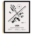 Framed Detailed Airport Map of Waukegan National Airport (UGN) in White with a Black Frame