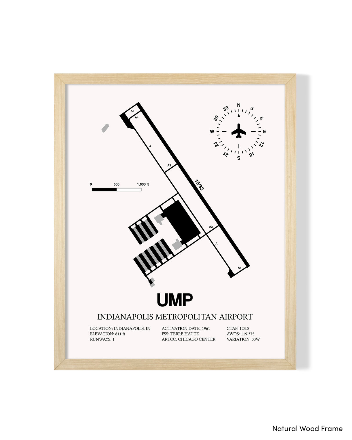 Detailed Airport Map of Indianapolis Metropolitan Airport (UMP) in White with a Natural Frame