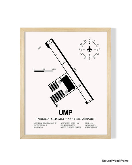 Detailed Airport Map of Indianapolis Metropolitan Airport (UMP) in White with a Natural Frame