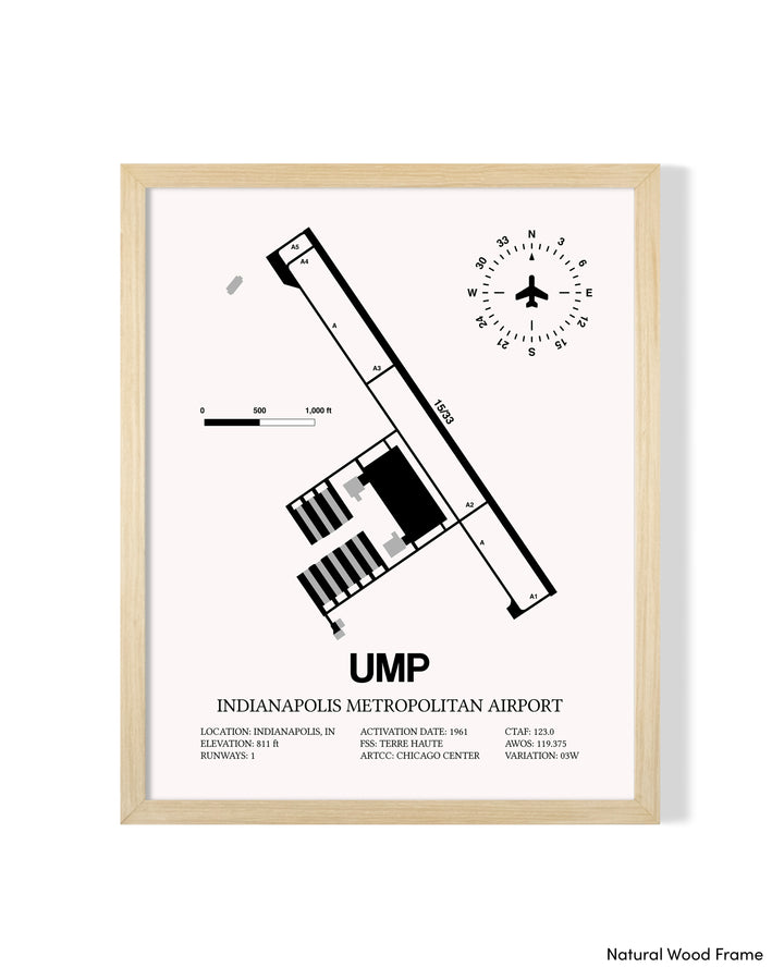 Detailed Airport Map of Indianapolis Metropolitan Airport (UMP) in White with a Natural Frame
