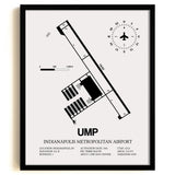 Framed Detailed Airport Map of Indianapolis Metropolitan Airport (UMP) in White with a Black Frame