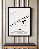 Framed Detailed Airport Map of Ohio University Airport (UNI) in White with a Black Frame
