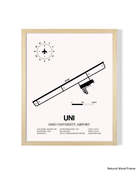 Detailed Airport Map of Ohio University Airport (UNI) in White with a Natural Frame