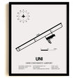 Framed Detailed Airport Map of Ohio University Airport (UNI) in White with a Black Frame