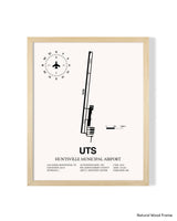 Detailed Airport Map of Huntsville Municipal Airport (UTS) in White with a Natural Frame