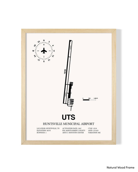 Detailed Airport Map of Huntsville Municipal Airport (UTS) in White with a Natural Frame