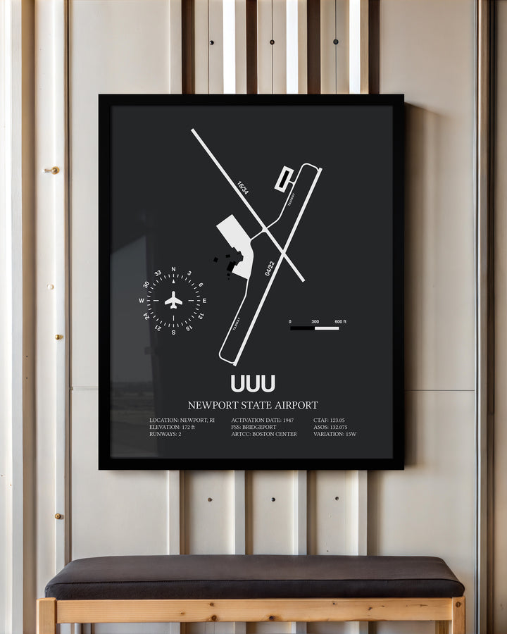 UUU Airport Map, Newport State Airport Print