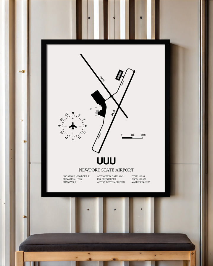 UUU Airport Map, Newport State Airport Print