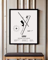 Framed Detailed Airport Map of Newport State Airport (UUU) in White with a Black Frame