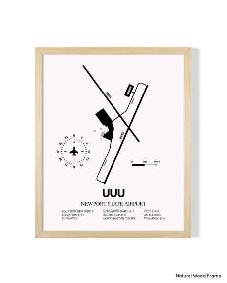 Detailed Airport Map of Newport State Airport (UUU) in White with a Natural Frame