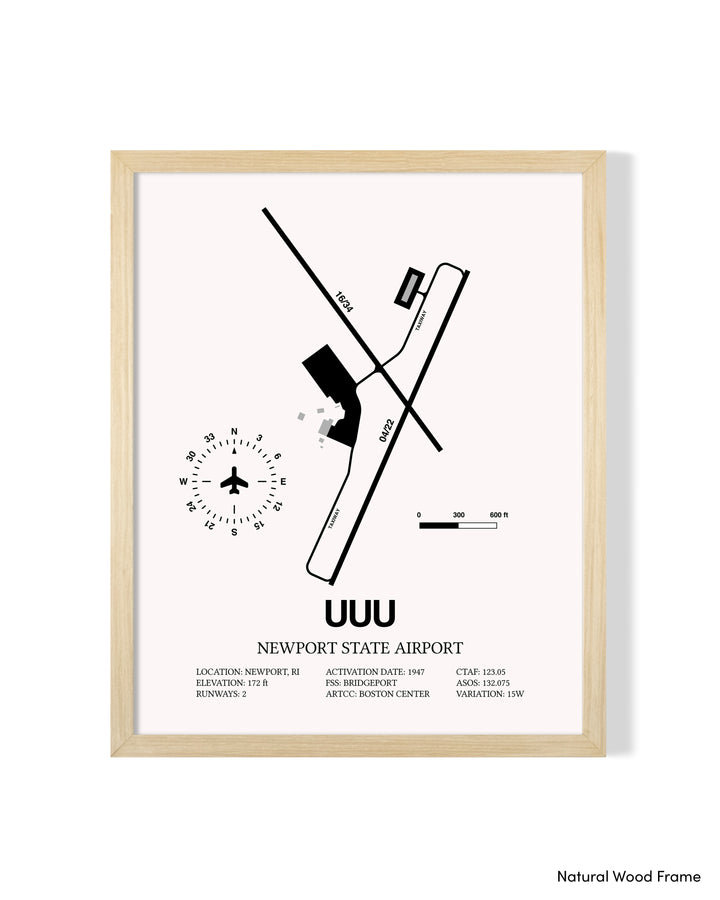 Detailed Airport Map of Newport State Airport (UUU) in White with a Natural Frame