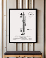 Framed Detailed Airport Map of Bentonville Municipal Airport/Louise M Thaden Field (VBT) in White with a Black Frame