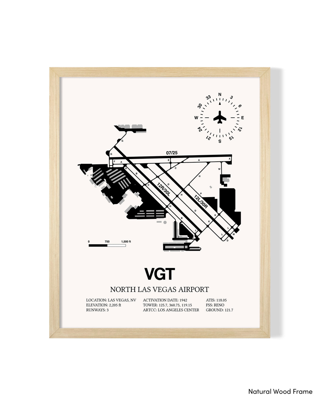 Detailed Airport Map of North Las Vegas Airport (VGT) in White with a Natural Frame