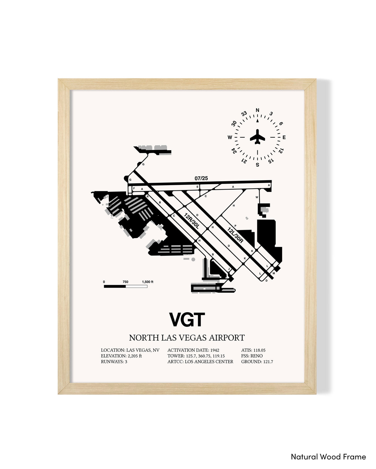 Detailed Airport Map of North Las Vegas Airport (VGT) in White with a Natural Frame