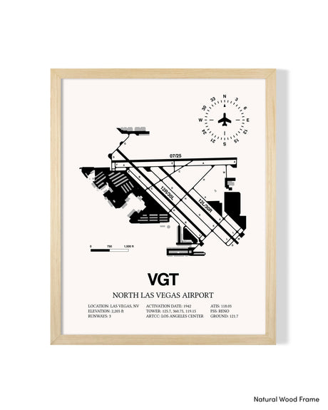 Detailed Airport Map of North Las Vegas Airport (VGT) in White with a Natural Frame