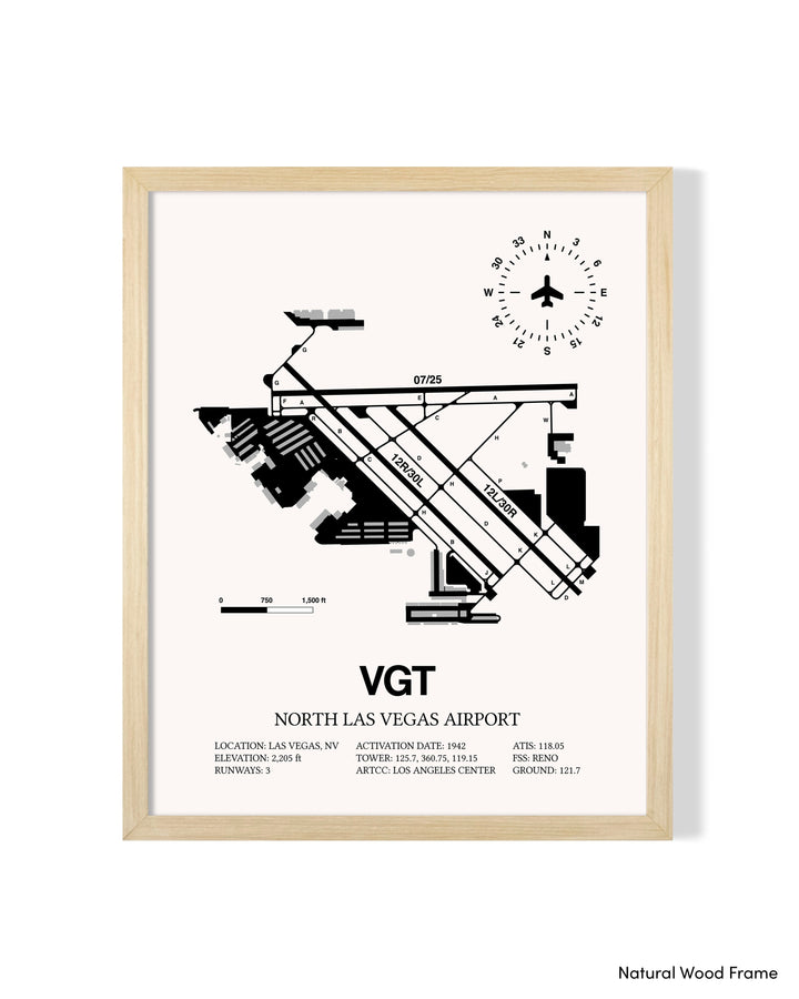 Detailed Airport Map of North Las Vegas Airport (VGT) in White with a Natural Frame