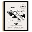 Framed Detailed Airport Map of North Las Vegas Airport (VGT) in White with a Black Frame